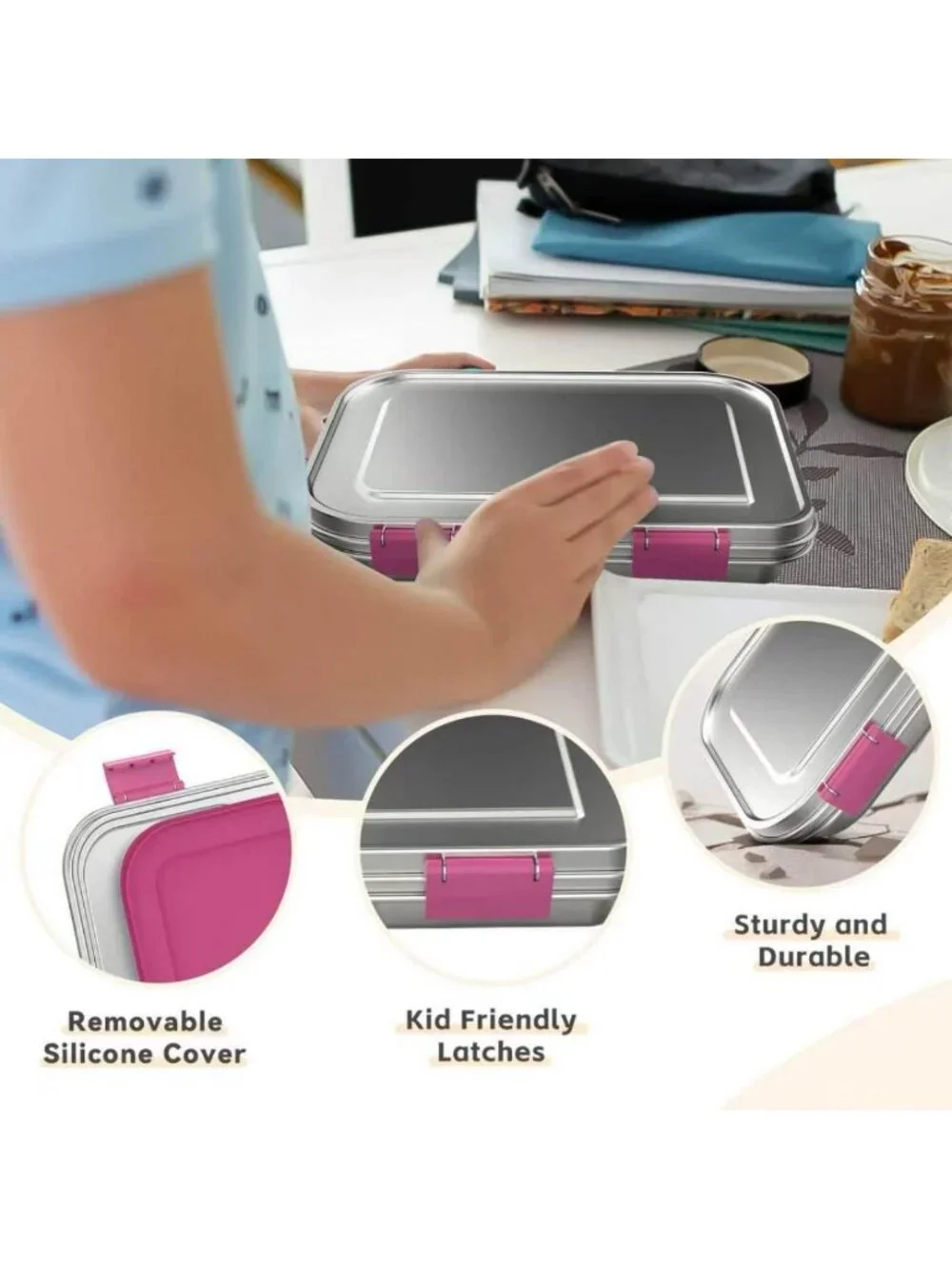 Leak-Resistant Stainless Steel Bento Lunch Box for Kids - 3 Compartments
